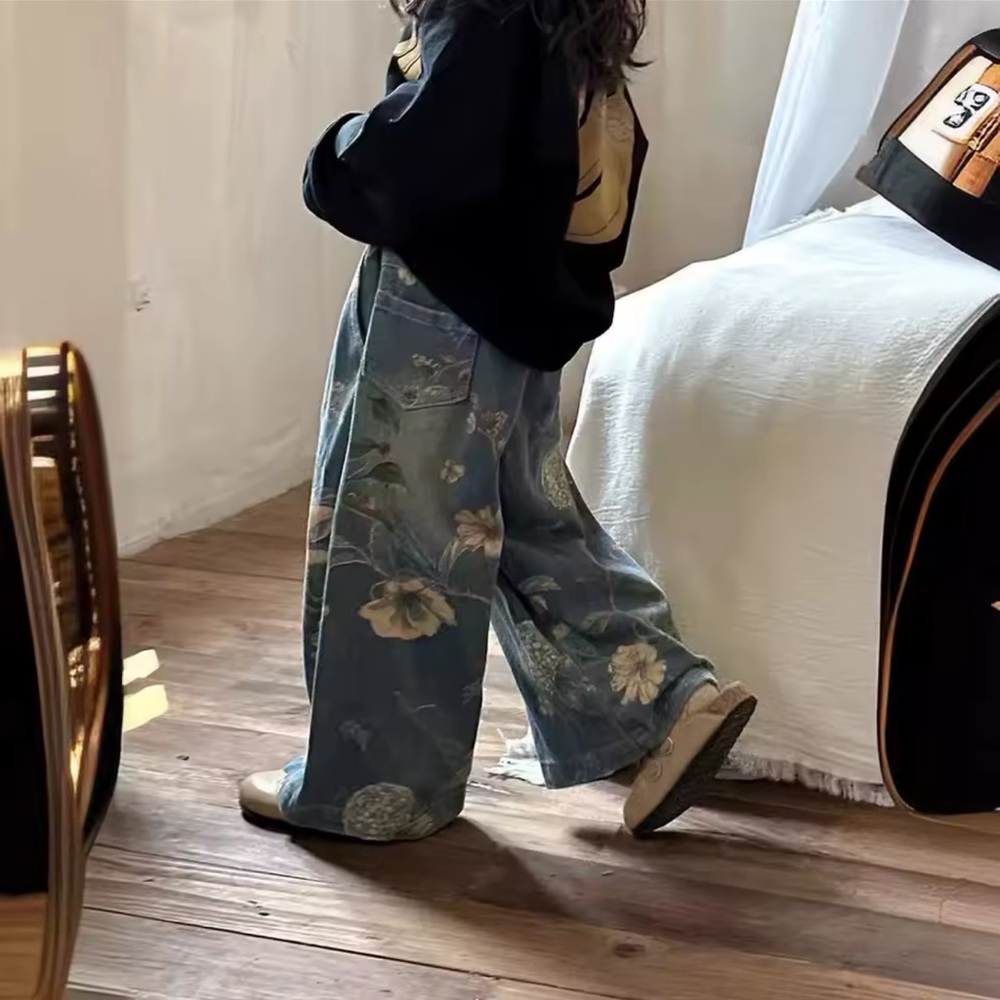 Floral Denim Baggy Pants